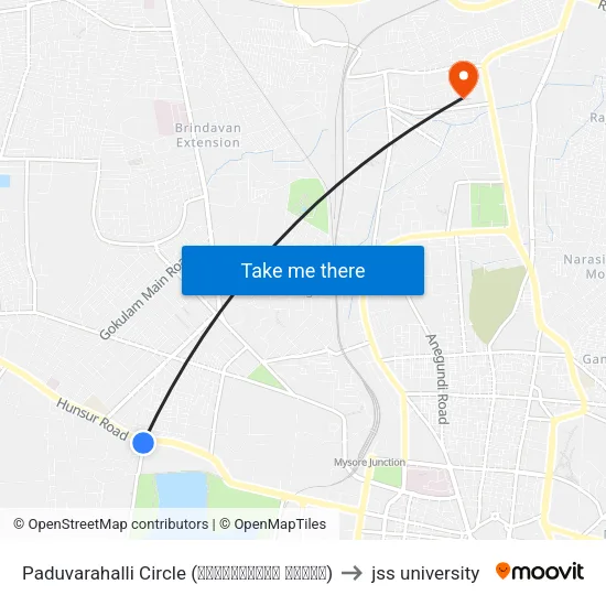 Paduvarahalli Circle (ಪಡುವರಹಳ್ಳಿ ವೃತ್ತ) to jss university map
