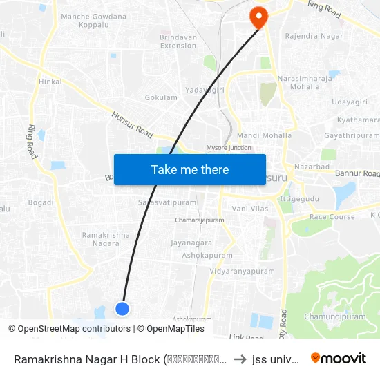 Ramakrishna Nagar H Block (ರಾಮಕೃಷ್ಣನಗರ ಹೆಚ್ ಬ್ಲಾಕ್) to jss university map