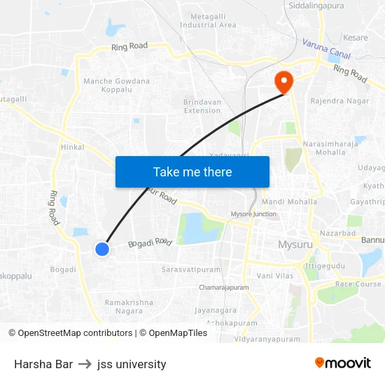 Harsha Bar to jss university map
