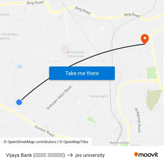 Vijaya Bank (ವಿಜಯಾ ಬ್ಯಾಂಕ್) to jss university map