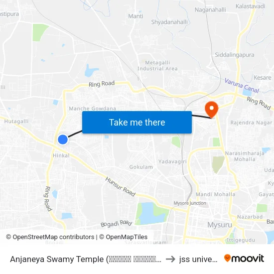 Anjaneya Swamy Temple (ಆಂಜನೇಯ ಸ್ವಾಮಿ ದೇವಸ್ಥಾನ) to jss university map