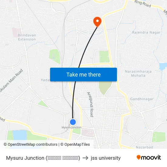 Mysuru Junction (ಮೈಸೂರು ಜಂಕ್ಷನ್) to jss university map