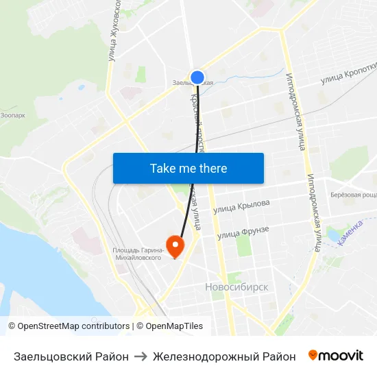 Заельцовский Район to Железнодорожный Район map