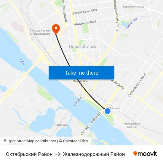 Октябрьский Район to Железнодорожный Район map