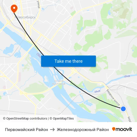 Первомайский Район to Железнодорожный Район map