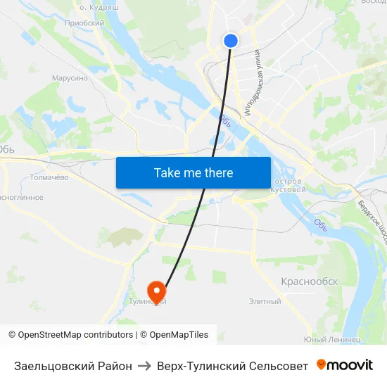 Заельцовский Район to Верх-Тулинский Сельсовет map