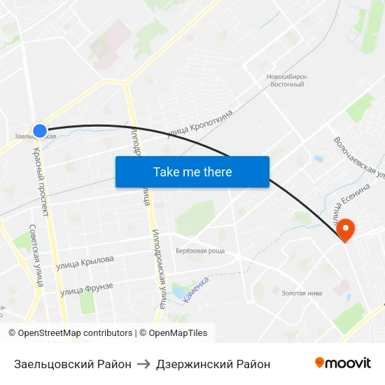 Заельцовский Район to Дзержинский Район map