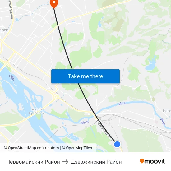 Первомайский Район to Дзержинский Район map
