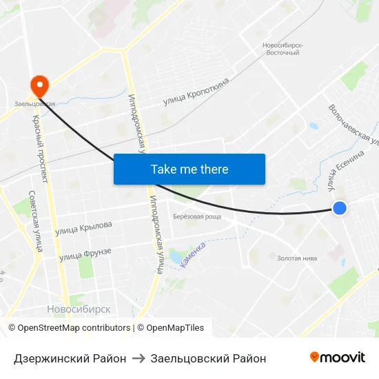 Дзержинский Район to Заельцовский Район map