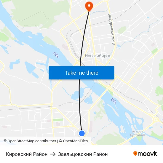 Кировский Район to Заельцовский Район map