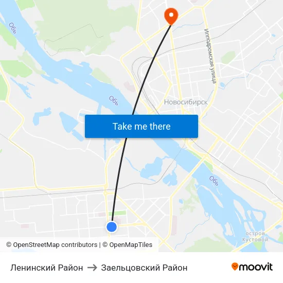 Ленинский Район to Заельцовский Район map