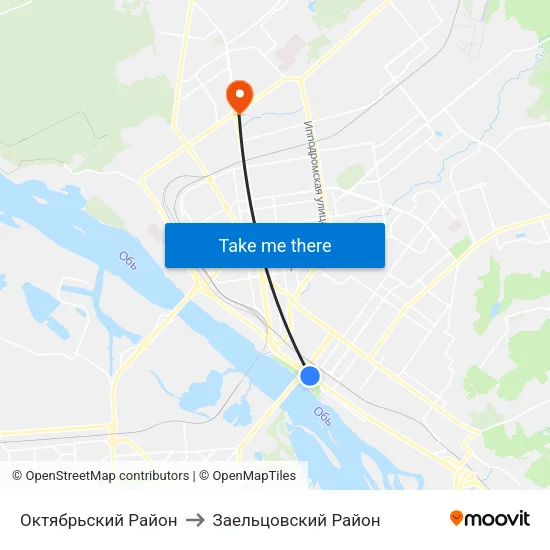 Октябрьский Район to Заельцовский Район map