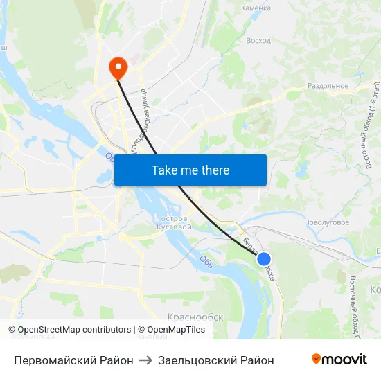 Первомайский Район to Заельцовский Район map