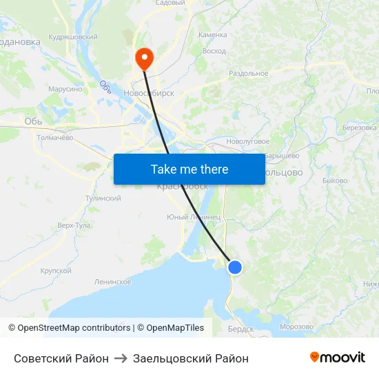 Советский Район to Заельцовский Район map