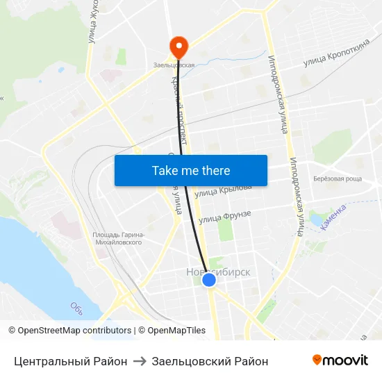 Центральный Район to Заельцовский Район map