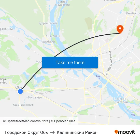 Городской Округ Обь to Калининский Район map