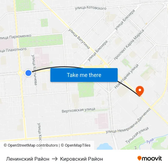 Ленинский Район to Кировский Район map