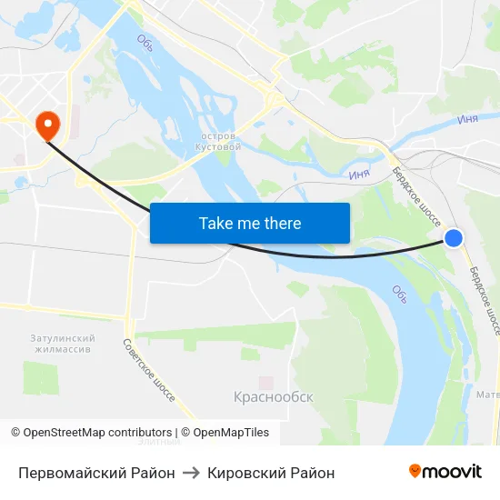 Первомайский Район to Кировский Район map