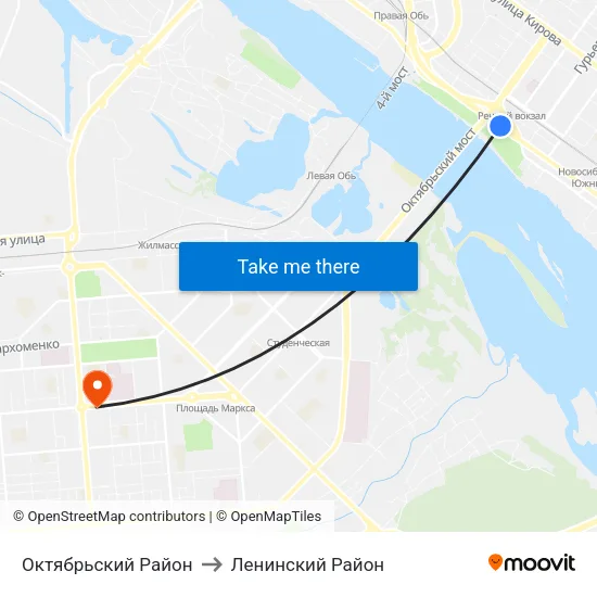 Октябрьский Район to Ленинский Район map