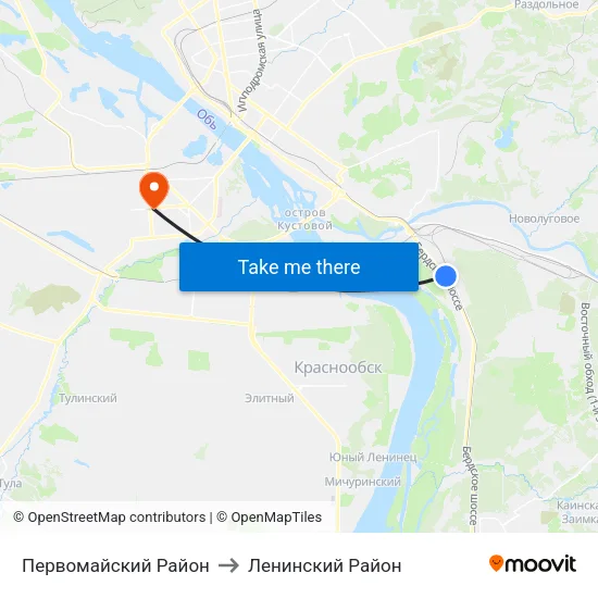 Первомайский Район to Ленинский Район map