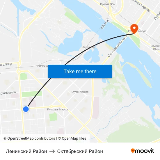 Ленинский Район to Октябрьский Район map