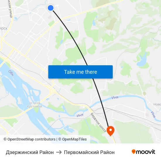 Дзержинский Район to Первомайский Район map