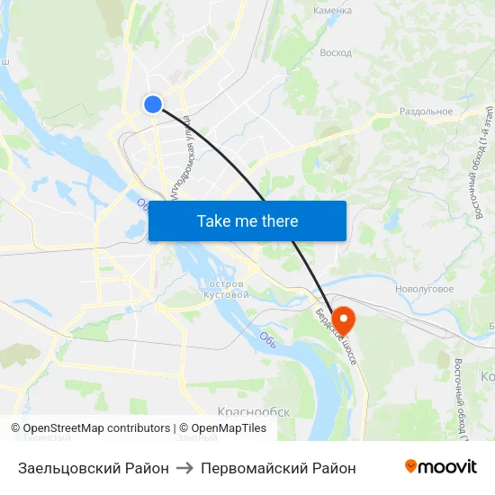 Заельцовский Район to Первомайский Район map