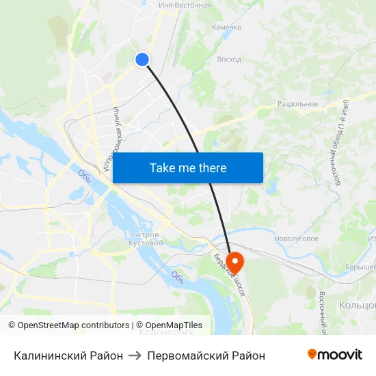 Калининский Район to Первомайский Район map