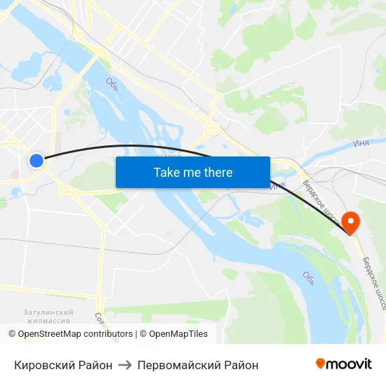 Кировский Район to Первомайский Район map
