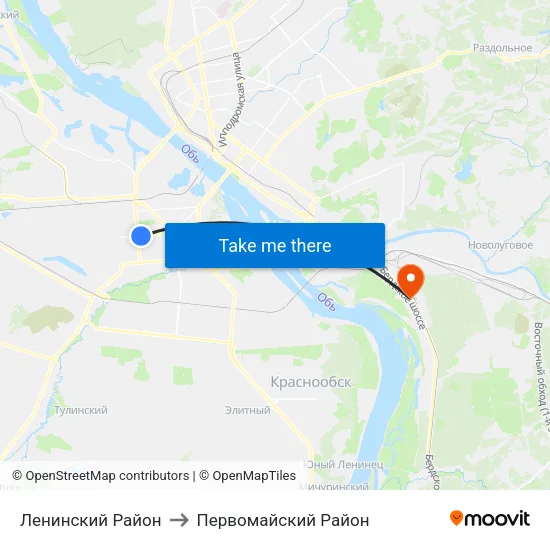 Ленинский Район to Первомайский Район map