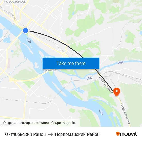 Октябрьский Район to Первомайский Район map