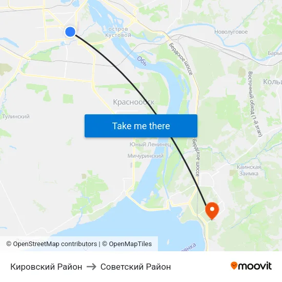 Кировский Район to Советский Район map