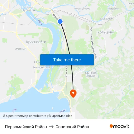 Первомайский Район to Советский Район map