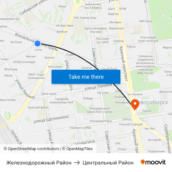 Железнодорожный Район to Центральный Район map