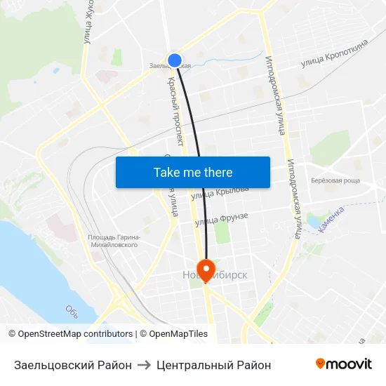Заельцовский Район to Центральный Район map