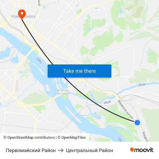 Первомайский Район to Центральный Район map