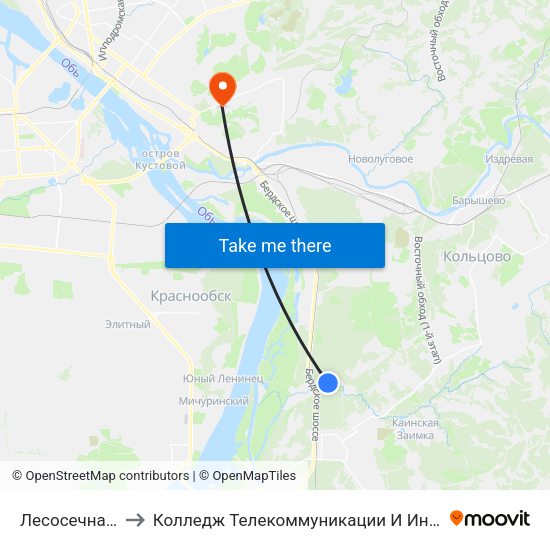 Лесосечная Ул. to Колледж Телекоммуникации И Информатики map