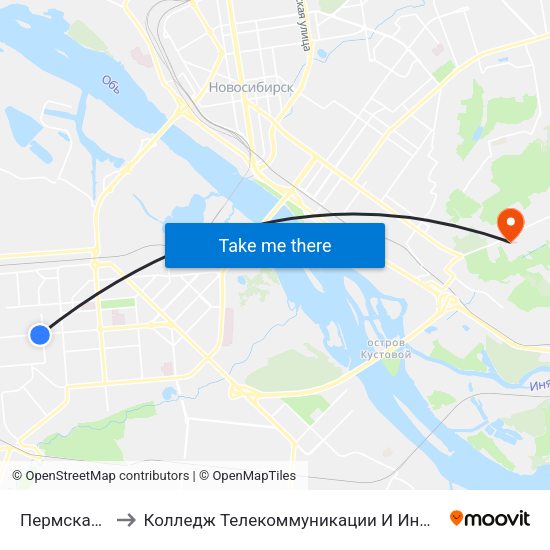Пермская Ул. to Колледж Телекоммуникации И Информатики map