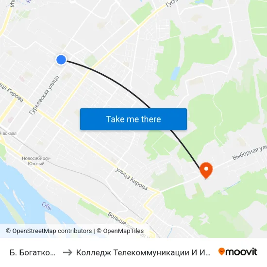 Б. Богаткова Ул. to Колледж Телекоммуникации И Информатики map