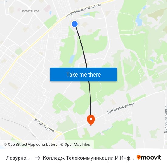 Лазурная Ул. to Колледж Телекоммуникации И Информатики map