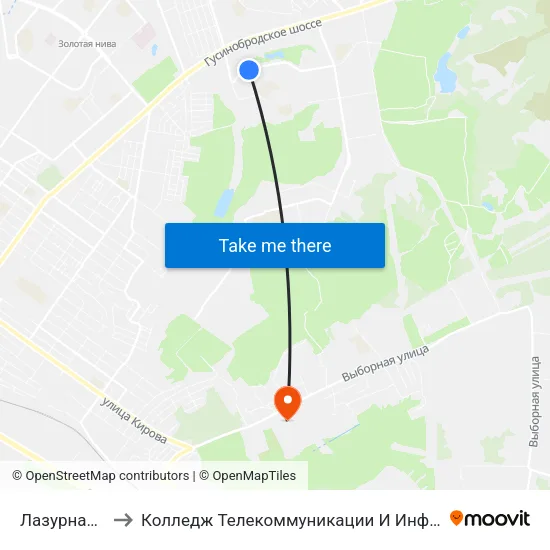 Лазурная Ул. to Колледж Телекоммуникации И Информатики map