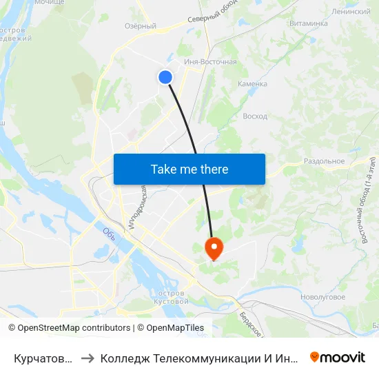 Курчатова Ул. to Колледж Телекоммуникации И Информатики map