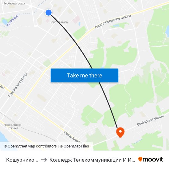 Кошурникова Ул. to Колледж Телекоммуникации И Информатики map