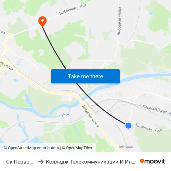 Ск Первомаец to Колледж Телекоммуникации И Информатики map