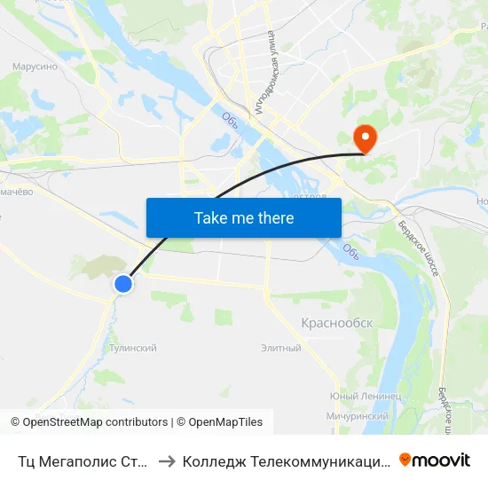 Тц Мегаполис Столовая №42 to Колледж Телекоммуникации И Информатики map