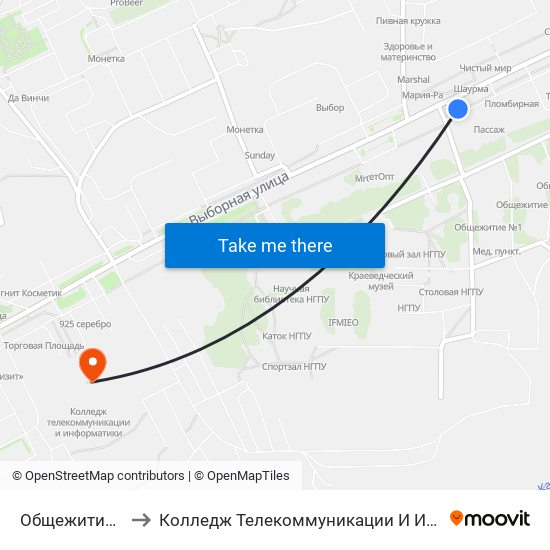 Общежитие Нгпу to Колледж Телекоммуникации И Информатики map