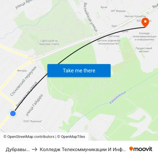 Дубравы Ул. to Колледж Телекоммуникации И Информатики map