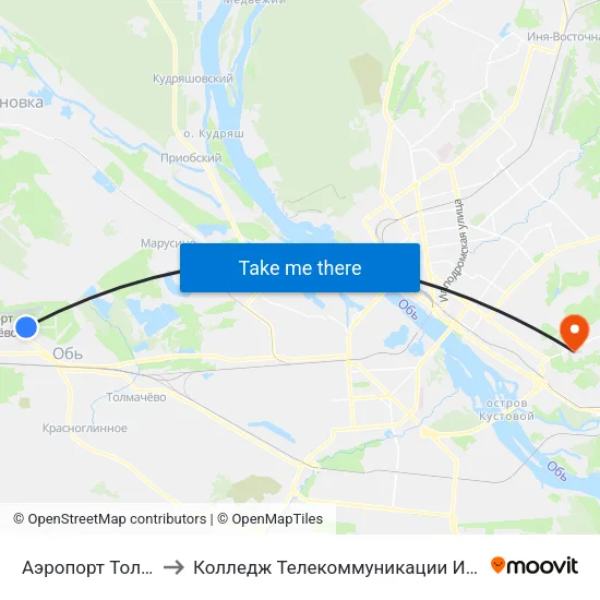 Аэропорт Толмачево to Колледж Телекоммуникации И Информатики map