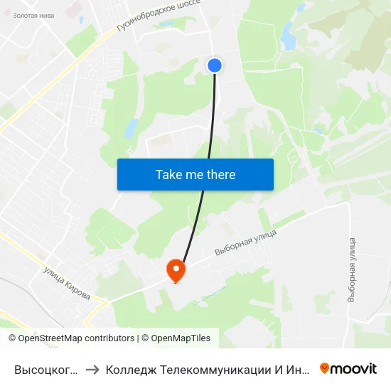 Высоцкого Ул. to Колледж Телекоммуникации И Информатики map