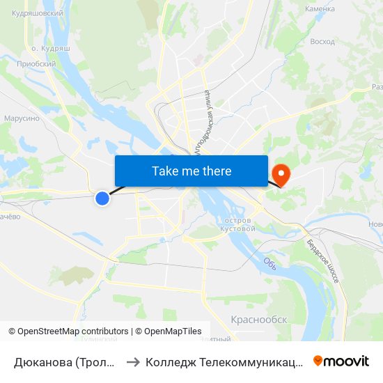 Дюканова (Троллейный Ж/М) to Колледж Телекоммуникации И Информатики map